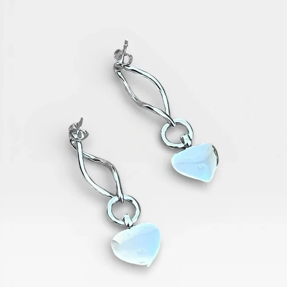 Ferroni Designer Italian Sterling Silver Rhodium Plated Heart Drop Earrings - Picture 4 of 6